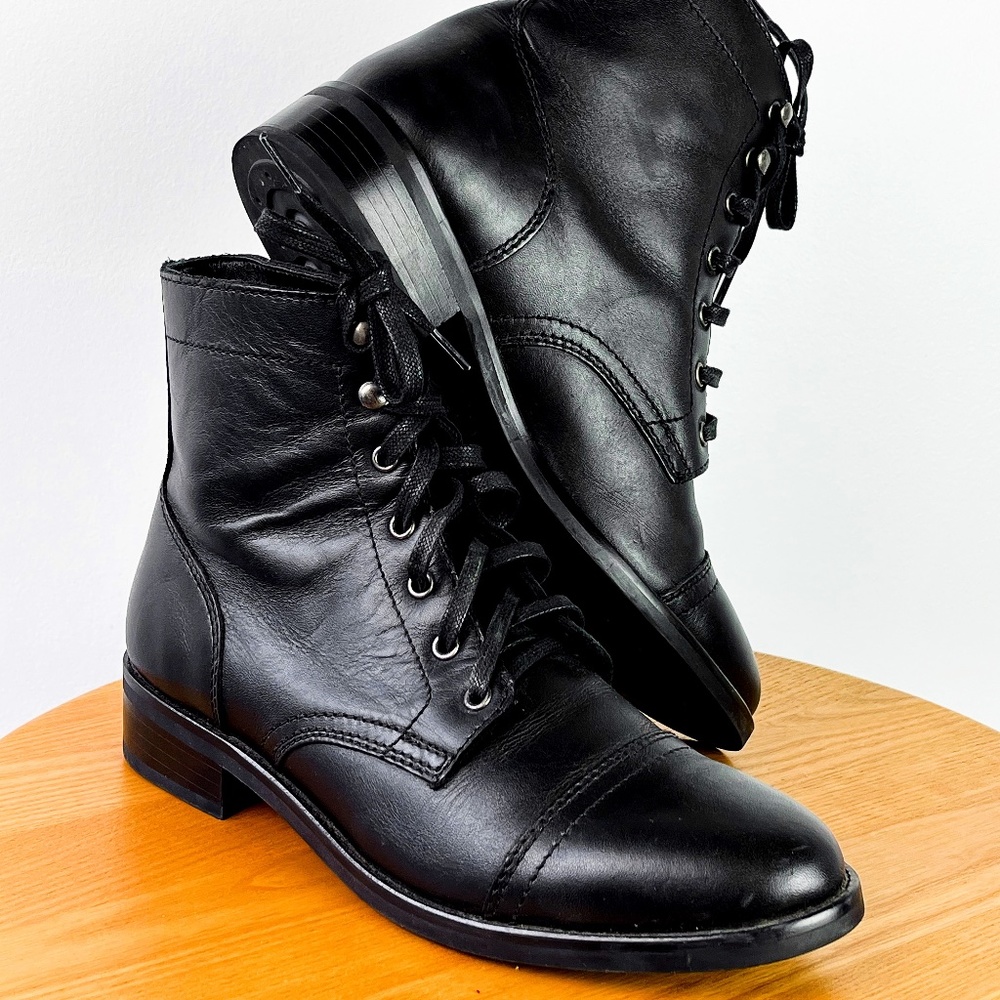 Thursday black leather lace up combat boots - Size 9